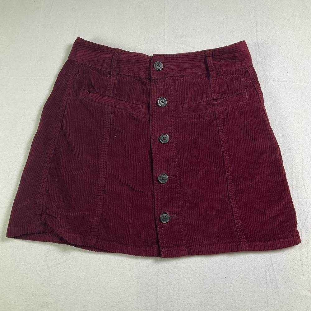 American Eagle Sz 0 HiRise A-Line Burgundy Corduroy Mini Skirt Fall Academia 672